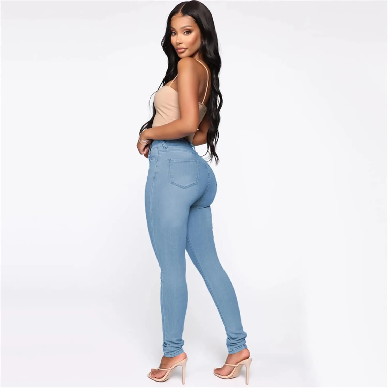 Women's High Waist Butt-Lifting Skinny Jeans Juniors Slim Fit Tapered Jean Casual Comfort Pencil Jeggings Denim Pants (Small,Light Blue)