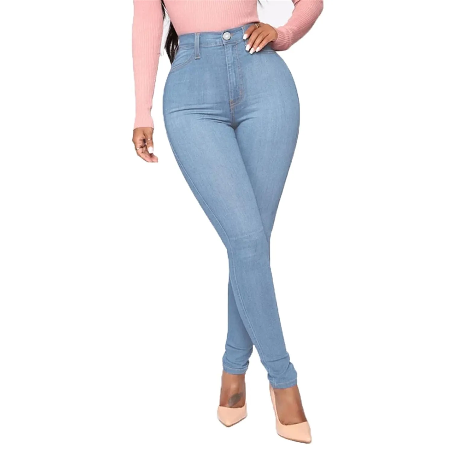 Women's High Waist Butt-Lifting Skinny Jeans Juniors Slim Fit Tapered Jean Casual Comfort Pencil Jeggings Denim Pants (Small,Light Blue)